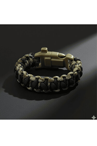 Tesbihane Tactical Paracord Bracelet with Compass and Lighter - Soldier Camouflage Pattern - for Camping and Outdoor Sports