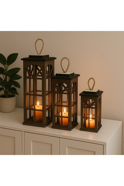 Teknor Dekoratif 3'lü Ahşap Mumluk