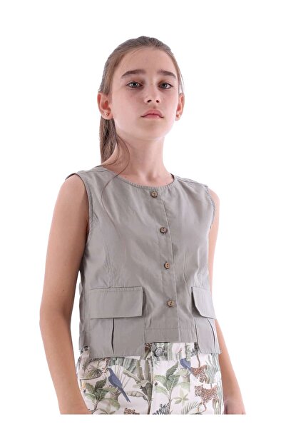 Ozmoz By Mukadder Özden Organic Safari Pocketed Khaki Summer Girl's Shirt