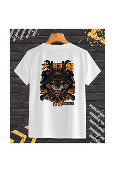 OEM Tricou Barbati cu Imprimeu Fata-Spate, Brigade, Bumbac, Alb, L INTL