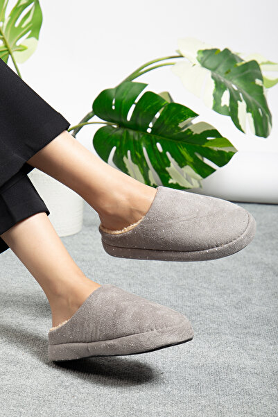 Jackers Soft Suede House Slippers with Fur Inside and Stone Embroidery