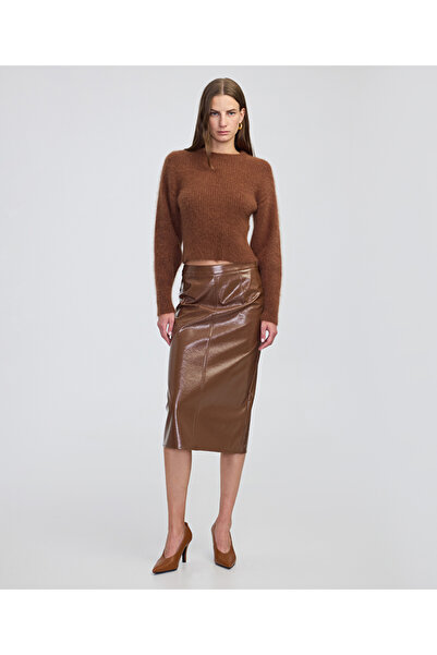 İpekyol Patent Leather Look Midi Skirt