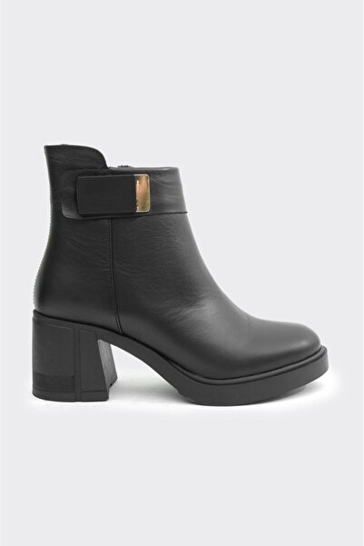 derinet Hakiki Deri Fermuarlı Topuklu Kadın Bot