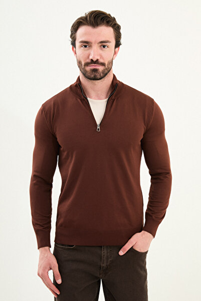 Mcr Plain Slim Fit Zippered Half Fisherman Men's Knitwear Sweater Tile - 11561.25K