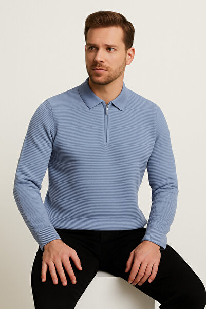 ModaPlaza Ανδρικό πουλόβερ με φερμουάρ και λαιμόκοψη 732