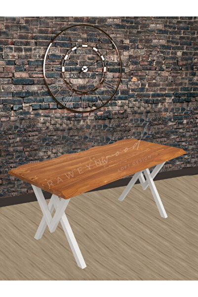 raweyn Laurus Sulamalı Doğal Ahşap Yemek Masası - Beyaz Ayak - 70x140
