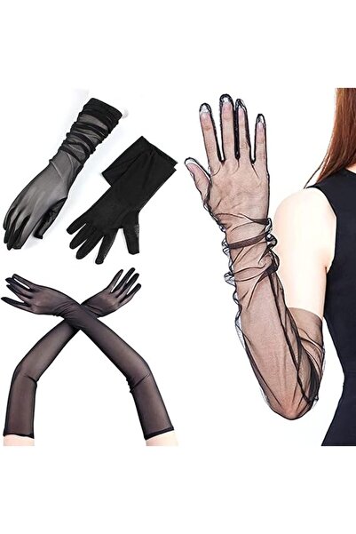 Mustran قفازات طويلة من الليكرا باللون الأسود للبالغين مقاس 53 سم