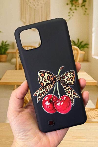 Vip Case Realme C11 Uyumlu Kiraz Leopar Fiyonk Desenli Silikon Darbe Emici Klasik Korumalı Rubber Kılıf