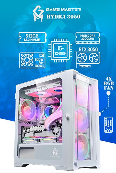 GM Game Master Hydra 3050 İntel i5-12400F CPU 16GB DDR4 RAM 512GB M.2 SSD RTX...