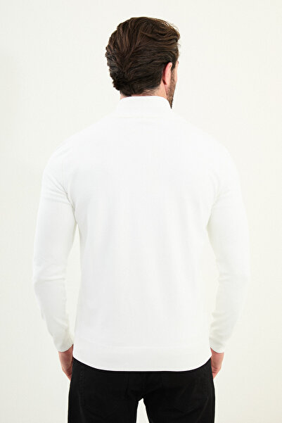 Mcr Plain Slim Fit Zippered Half Fisherman Men's Knitwear Sweater Ecru - 11561.25K