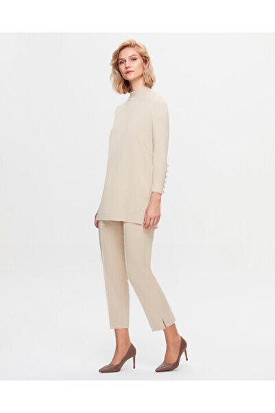 MISS DALIDA T25K-6001 Uzun Kollu Basic Triko Bej Tunik