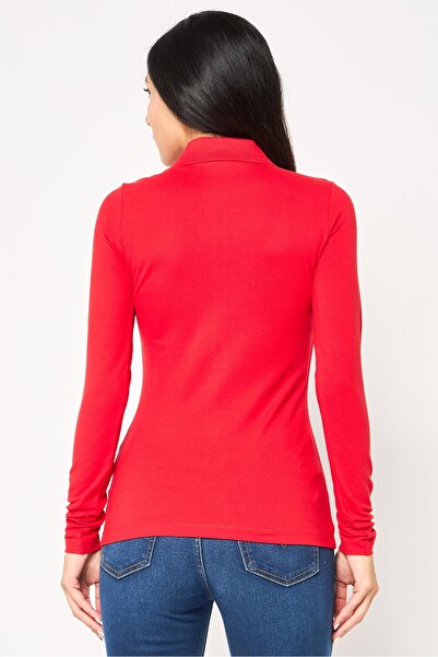 Lacoste Women Spread Collar Embroidered Logo Long Sleeves Polo Shirts, Red