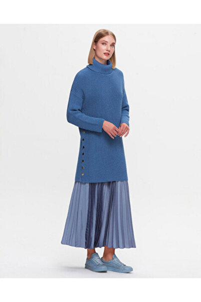 MISS DALIDA T25K-6034 Yanları Düğmeli Selanik Mavi Tunik