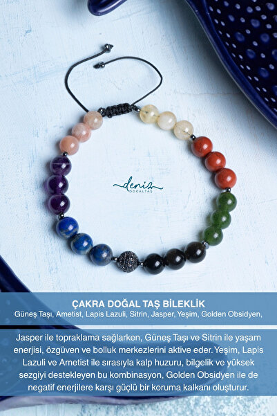Deniz Doğal Taş Certified Chakra Natural Stone Macrame Bracelet