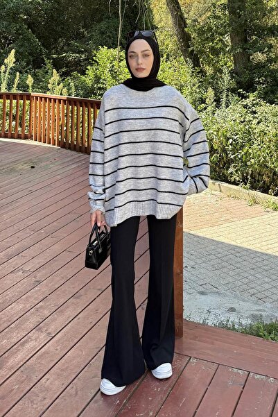 lamelif Striped Knit Sweater Gray