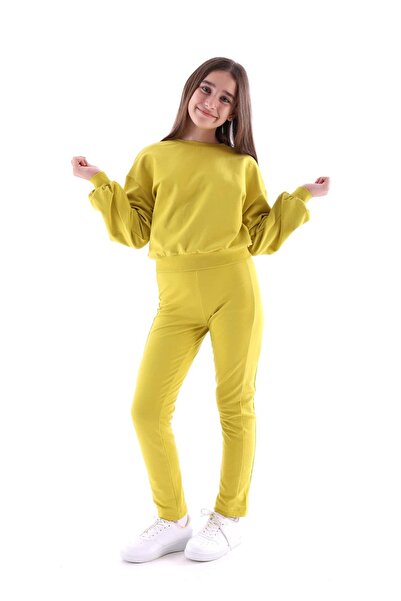 Ozmoz By Mukadder Özden Organic Crop Cut Yellow Winter Girls' Sweatshirt