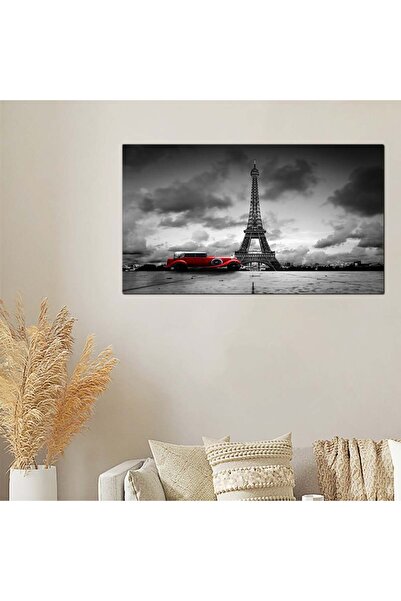 Generic لوحه جداريه كانفس - برج إيفل و سياره حمراء كلاسيكيه - 21000