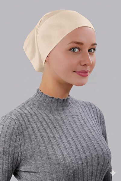 Sonbaharmoda Hijab Turban Bone Front Seamless Ready-To-Wear Practical Snap-On Plain Bonnet Cotton Lycra Combed Cotton