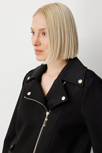 Ekol Women's Silvery Fabric Ornamental Pocketed Coat 8013