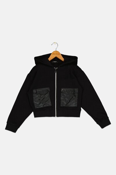 Overkids Kids Girl Solid Full Zip Hoodie, Black