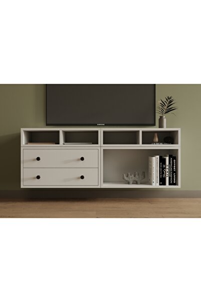 Nettrends 2 Çekmeceli Asma Televizyon Sehpası Kompakt ve Şık Geniş Raflı TV Ü...