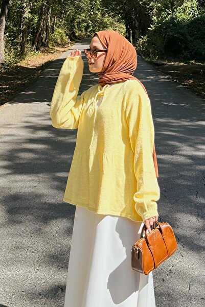 lamelif Collar Tie Detailed Sweater Yellow