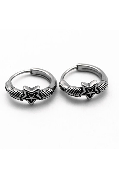 Viking Star Design Hoop Earrings Unisex 316L Stainless & Tarnish-Free Steel Earrings Pair