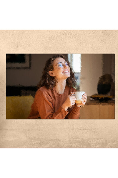 Generic لوحه جداريه كانفس - فتاة تشرب القهوه - 300924