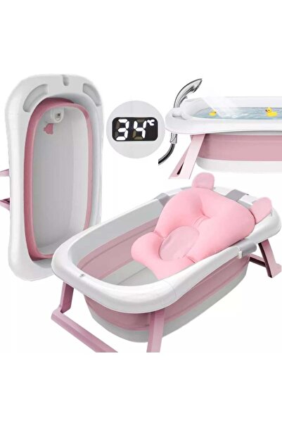 Bebelul Foldable Bathtub for Girls 0-3 Years Premium – Thermometer + Ergonomic Cushion