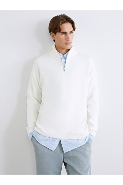 LC Waikiki Ecru Stand Collar Long Sleeve Men's Knitwear Sweater