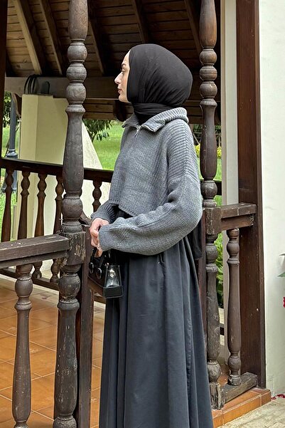 lamelif Collar Zippered Crop Knitwear Sweater Anthracite