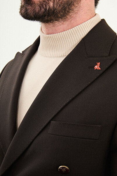 Mcr Straight Slim Fit Wide Collar Double Breasted Metal Button Men's Jacket Brown - 41479.25K