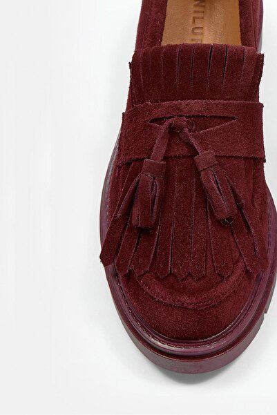 NILUFARR Jeremy Burgundy Suede Genuine Leather Women's Loafer