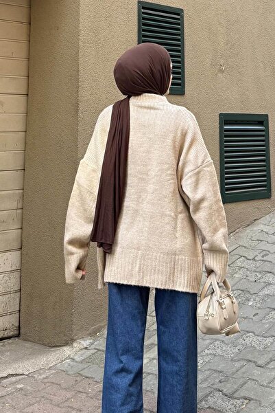 lamelif Casual Textured Basic Cardigan Beige