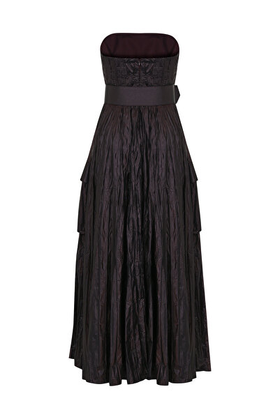 cercis Kemer Detaylı Cepli Straplez Parlak Uzun Abiye Elbise