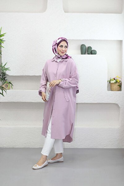 KULVAR TREND 7383 Kol Katlamalı Süs Cepli Keten Gömlek Tunik