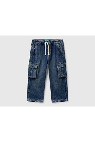 United Colors of Benetton Момчешки тъмносини дънки с лого на гърба и страничн...