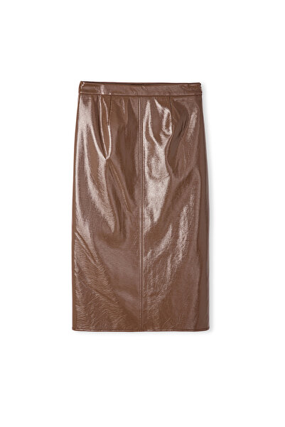 İpekyol Patent Leather Look Midi Skirt