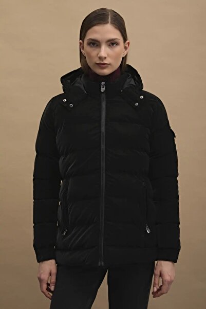 AJ 81 Kadın Suya ve Rüzgara Karşı Korumalı Kapüşonlu Şişme Mont Kadife Efekt ...