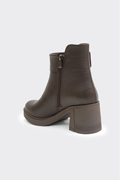derinet Hakiki Deri Fermuarlı Topuklu Kadın Bot