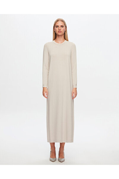 MISS DALIDA T24Y-4009 Yakası Ve Bileği Çizgili Elbise 1245-STONE 1248-ORANGE