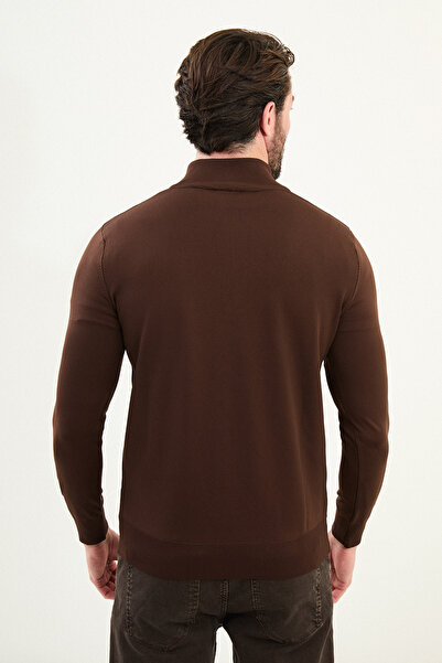 Mcr Plain Slim Fit Zippered Half Fisherman Men's Knitwear Sweater Brown - 11561.25K