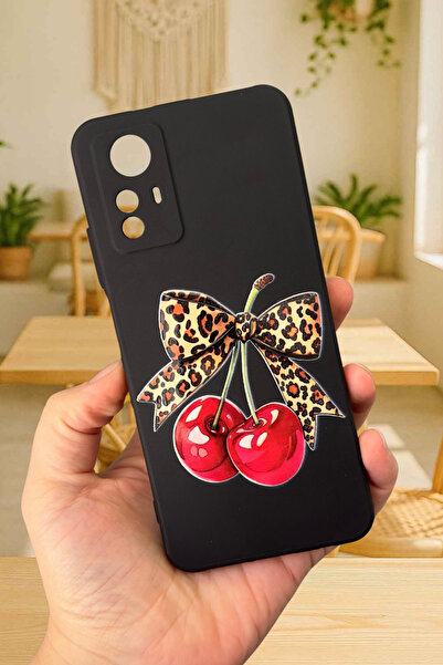 Vip Case Redmi Note 12S Uyumlu Kiraz Leopar Fiyonk Desenli Silikon Darbe Emici Rubber Kılıf