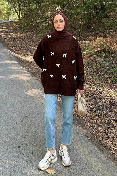 lamelif Πλεκτό πουλόβερ με κορδέλα Bitter Brown