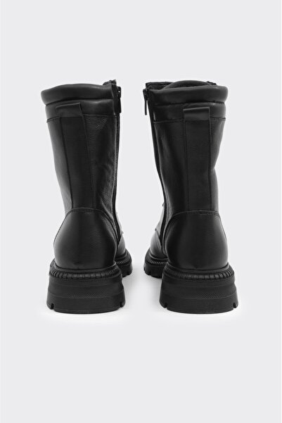 derinet Fermuarlı Bağcıklı Hakiki Deri Kadın Uzun Bot