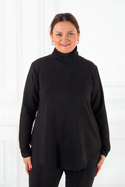 Bedrinxxl Kadın Siyah Büyük Beden Boğazlı Basic Viskon Bluz Modal Osho Rahat ...