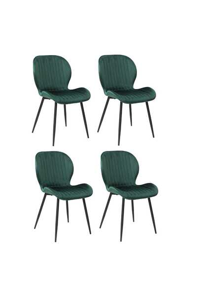 ARTA DOOR Set of 4 Opal Chairs Dark Green Metal Legs, Modern, Kitchen, Living Room, Bedrooms, Hallways, Textile