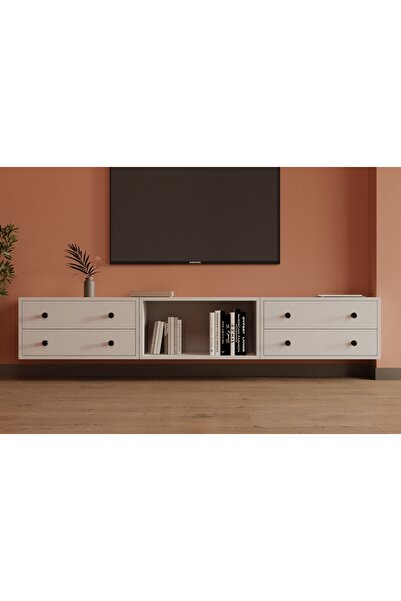 Nettrends 4 Çekmeceli Yüzer TV Ünitesi Simetrik Açık Raflı Modern Salon Dolabı MST-TVT-1047