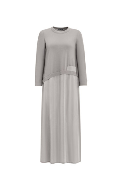 MISS DALIDA Asimetrik Kesim Cupro Triko Gri Elbise