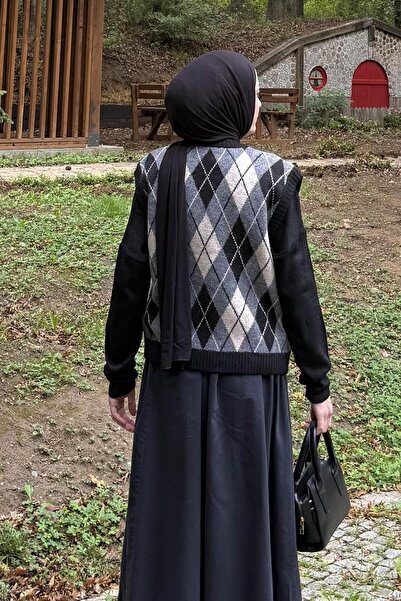 lamelif Μαύρο πουλόβερ με σχέδιο μπακλαβά